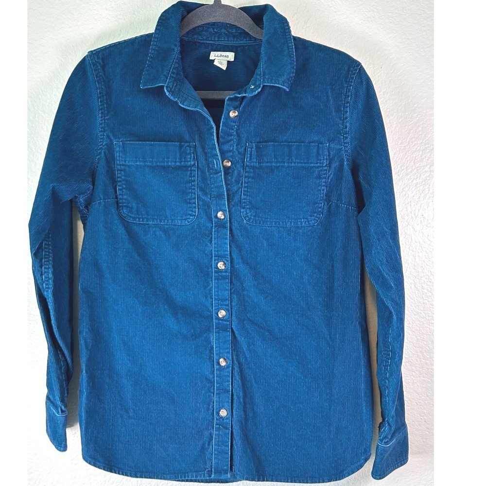 LL Bean Gorpcore Granola XS Corduroy Button Down Shirt Teal Blue Long Sleeve